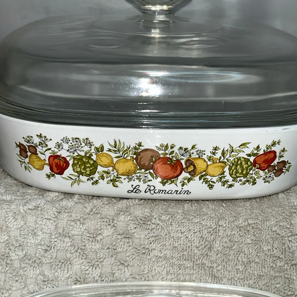 Corningware White Dish with Fruit and Floral‎ Pattern